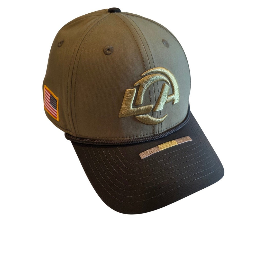 LA Rams Salute to Service Hat New Era 39THIRTY Fitted Cap L/XL Olive Green Camo